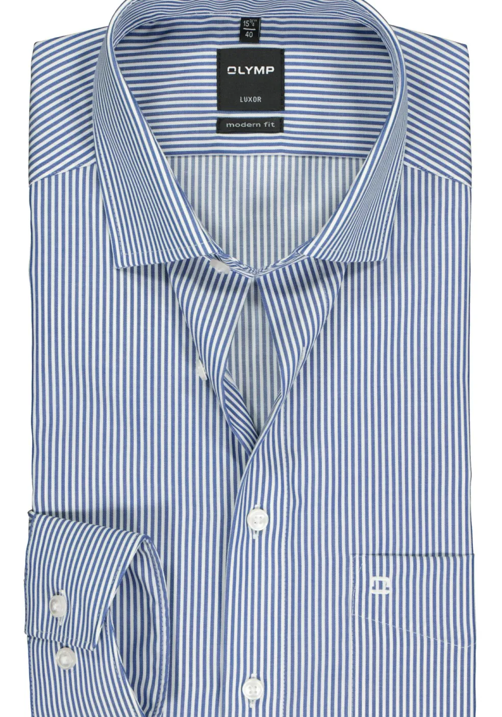 OLYMP Luxor modern fit overhemd, mouwlengte 7, twill, marine blauw met wit gestreept