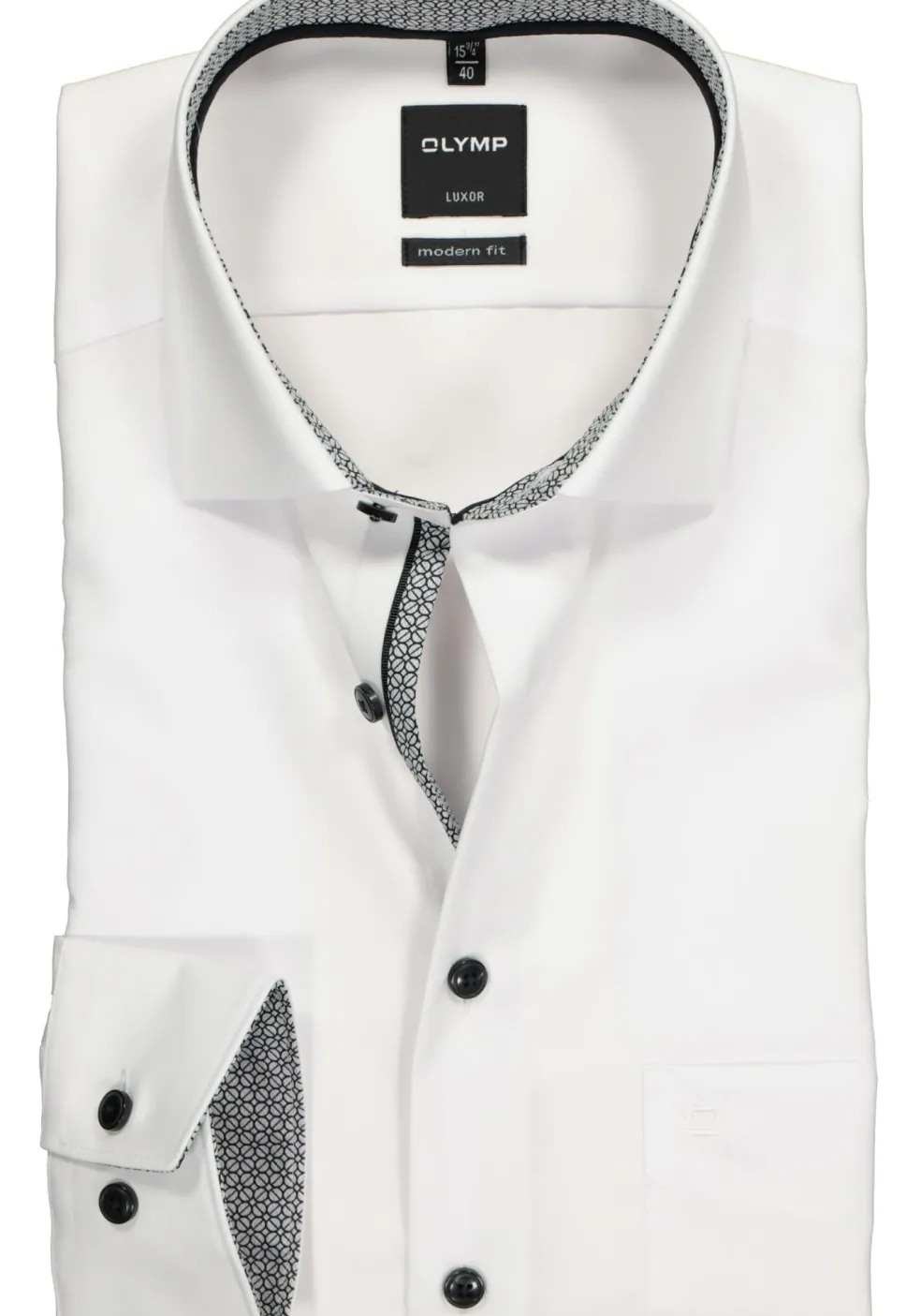 OLYMP Luxor modern fit overhemd, wit (zwart contrast)