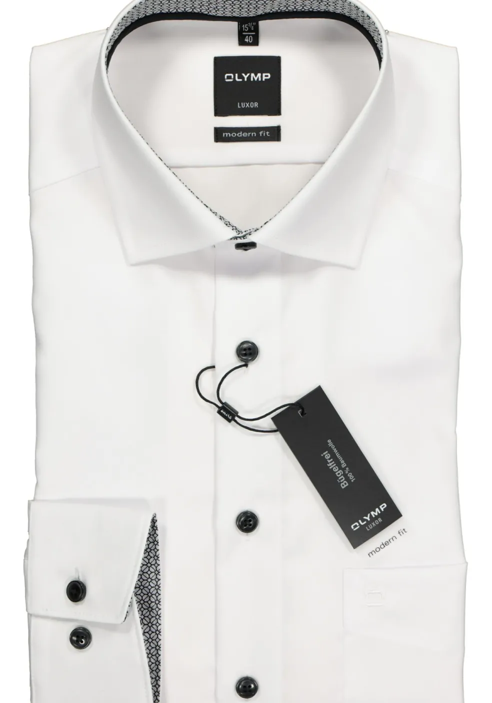 OLYMP Luxor modern fit overhemd, wit (zwart contrast)