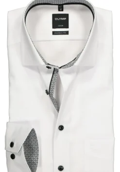 OLYMP Luxor modern fit overhemd, mouwlengte 7, wit (zwart contrast)