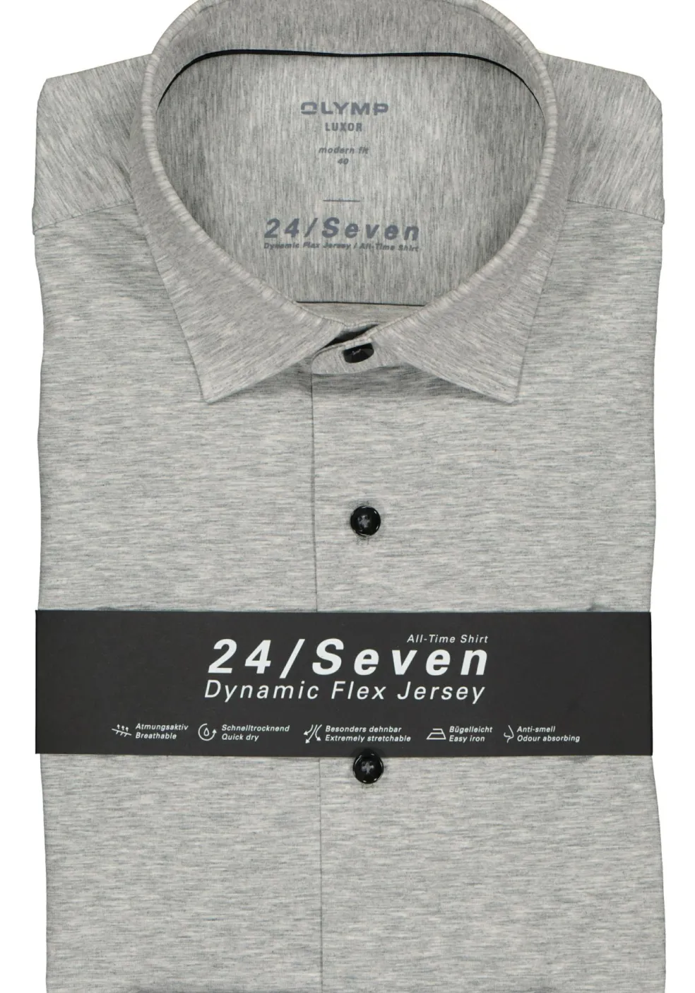 OLYMP Luxor 24/Seven modern fit overhemd, zilvergrijs tricot