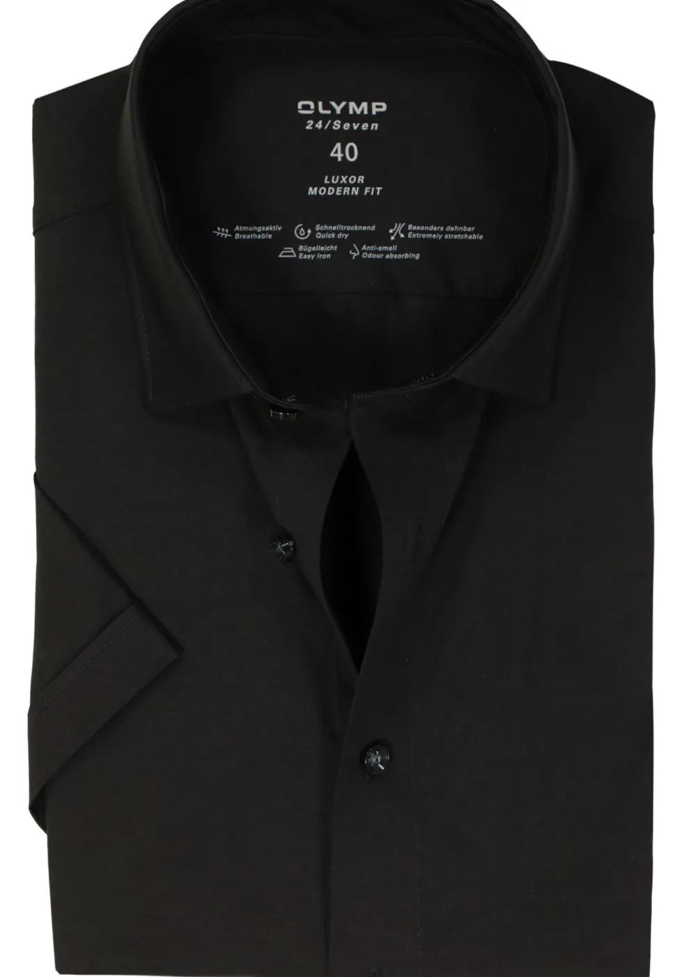 OLYMP Luxor 24/Seven modern fit overhemd, korte mouw, zwart tricot