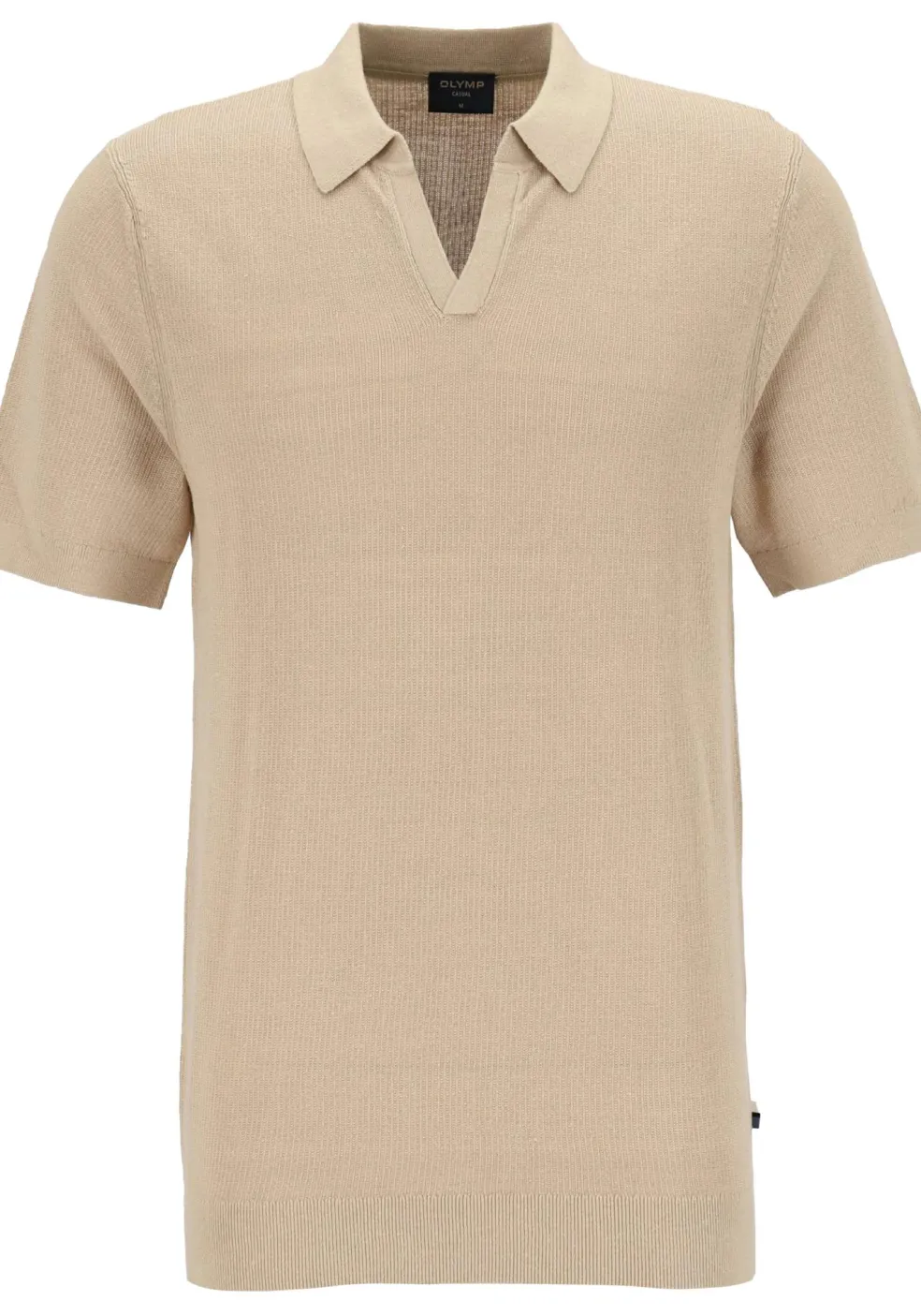 OLYMP modern fit gebreide polo katoen met hennep, structuur, korte mouw, beige
