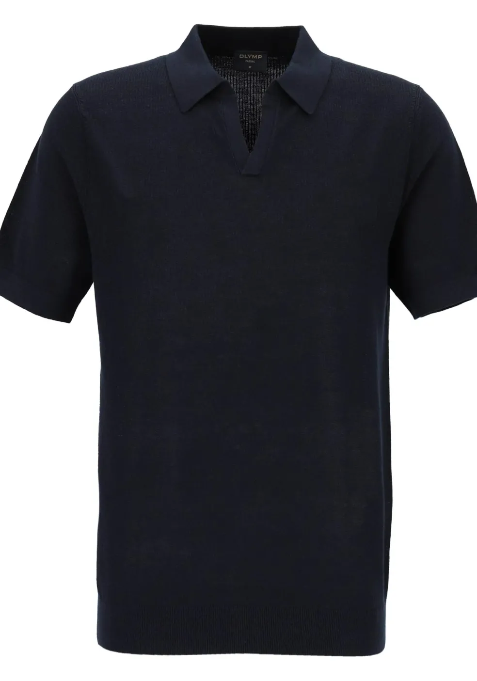 OLYMP modern fit gebreide polo katoen met hennep, structuur, korte mouw, marine blauw