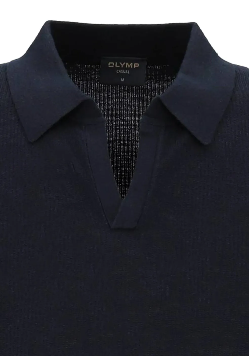 OLYMP modern fit gebreide polo katoen met hennep, structuur, korte mouw, marine blauw