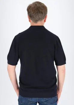 OLYMP modern fit gebreide polo katoen met hennep, structuur, korte mouw, marine blauw