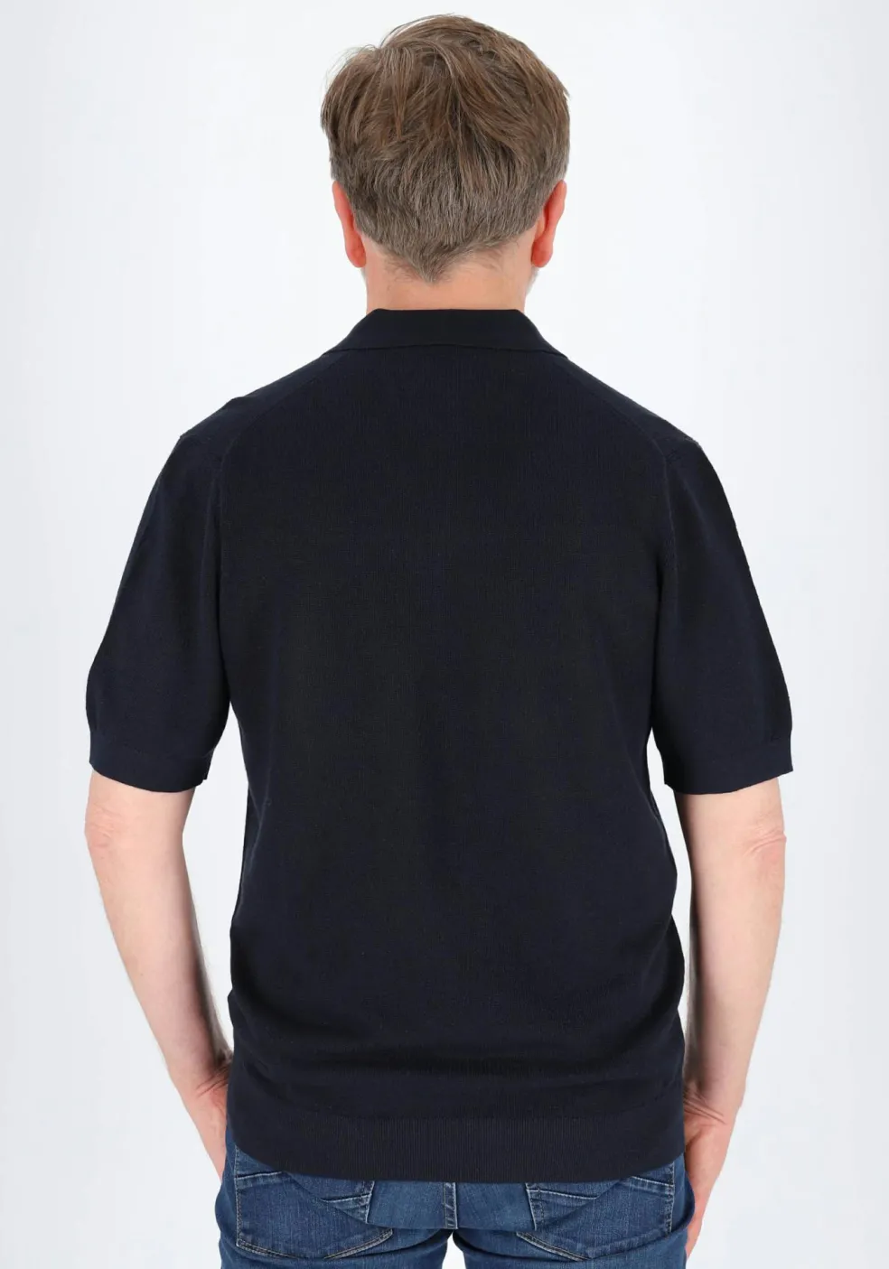 OLYMP modern fit gebreide polo katoen met hennep, structuur, korte mouw, marine blauw