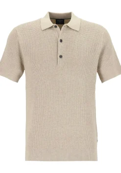 OLYMP modern fit gebreide polo katoen, structuur, korte mouw, beige