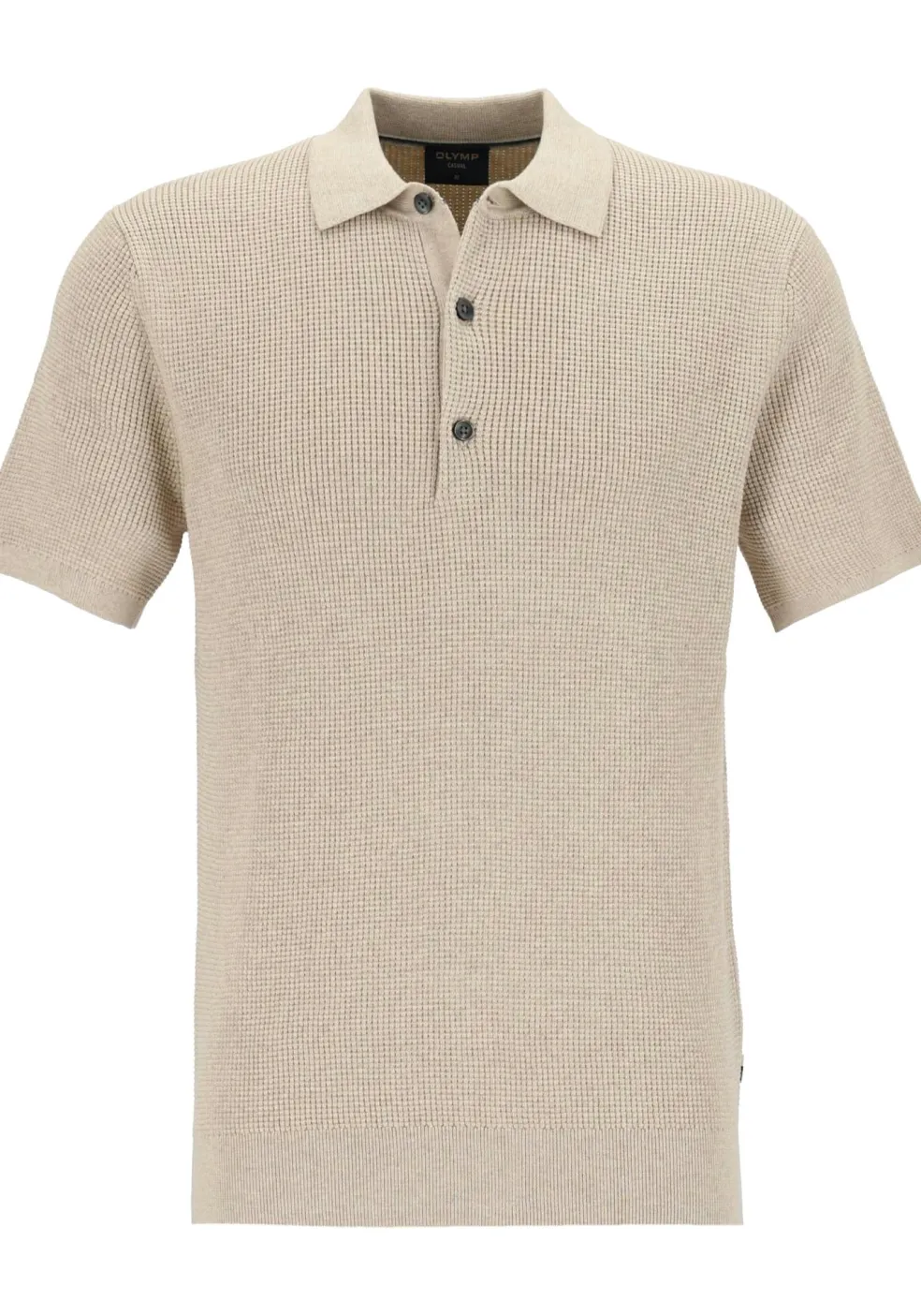 OLYMP modern fit gebreide polo katoen, structuur, korte mouw, beige
