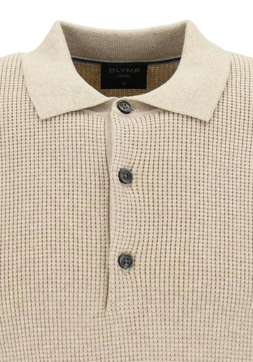 OLYMP modern fit gebreide polo katoen, structuur, korte mouw, beige
