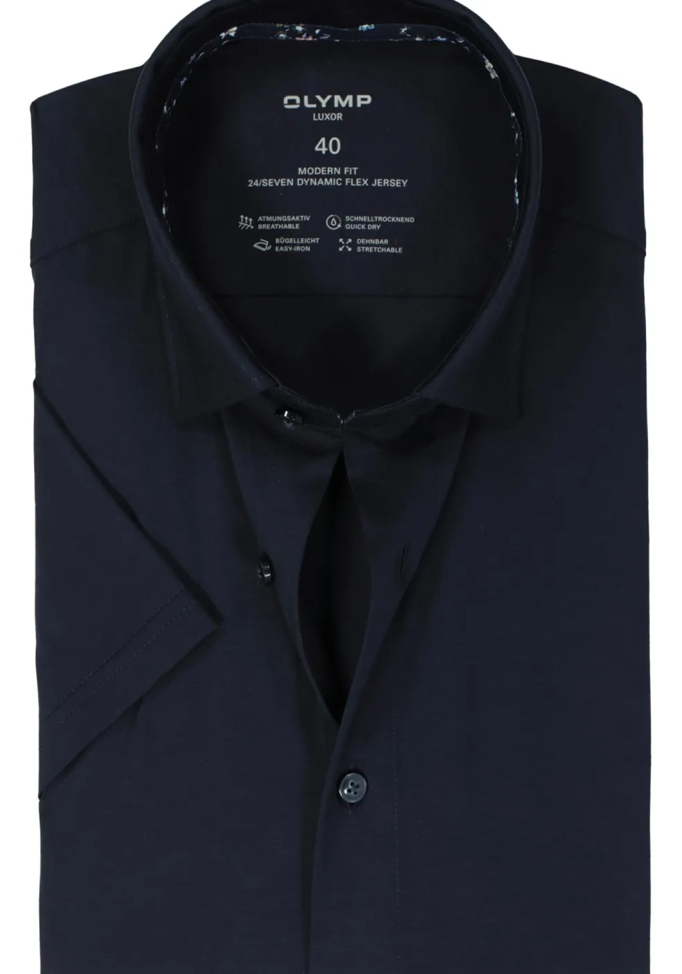 OLYMP 24/7 modern fit overhemd, korte mouw, tricot, marine blauw