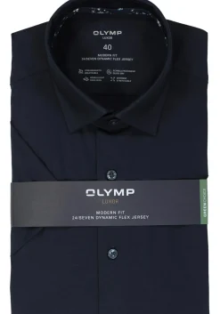 OLYMP 24/7 modern fit overhemd, korte mouw, tricot, marine blauw