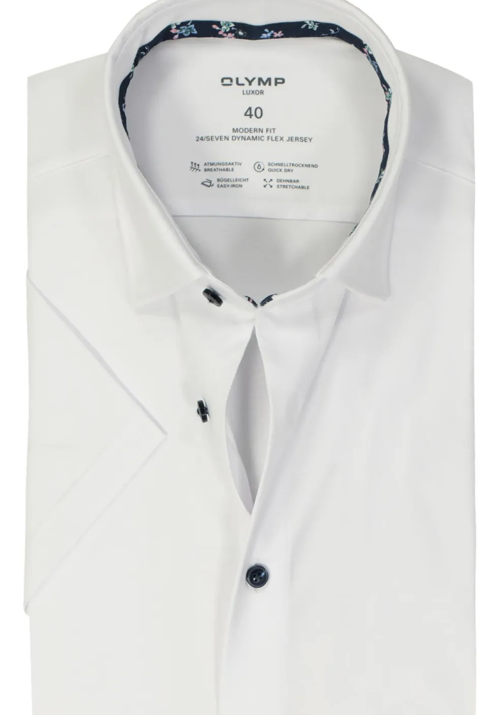 OLYMP 24/7 modern fit overhemd, korte mouw, tricot, wit