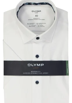 OLYMP 24/7 modern fit overhemd, korte mouw, tricot, wit