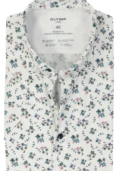OLYMP 24/7 modern fit overhemd, korte mouw, tricot, wit dessin