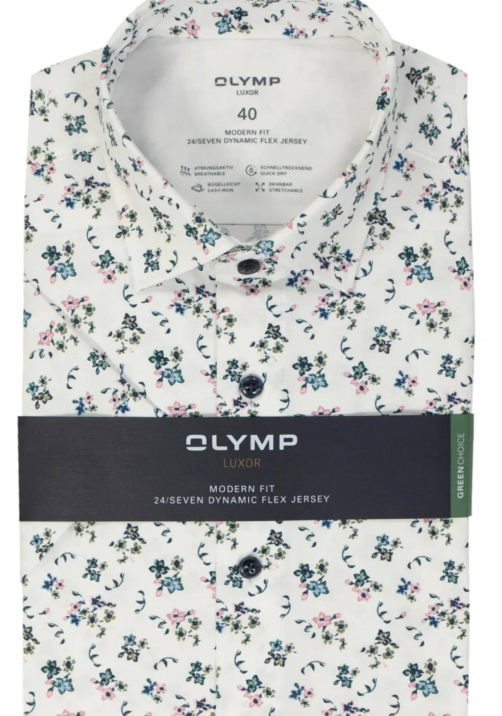 OLYMP 24/7 modern fit overhemd, korte mouw, tricot, wit dessin