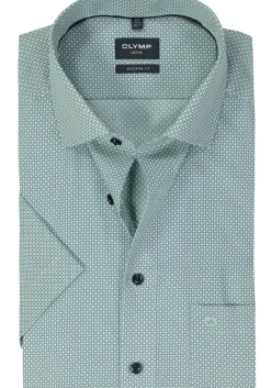 OLYMP modern fit overhemd, korte mouw, popeline, groen dessin