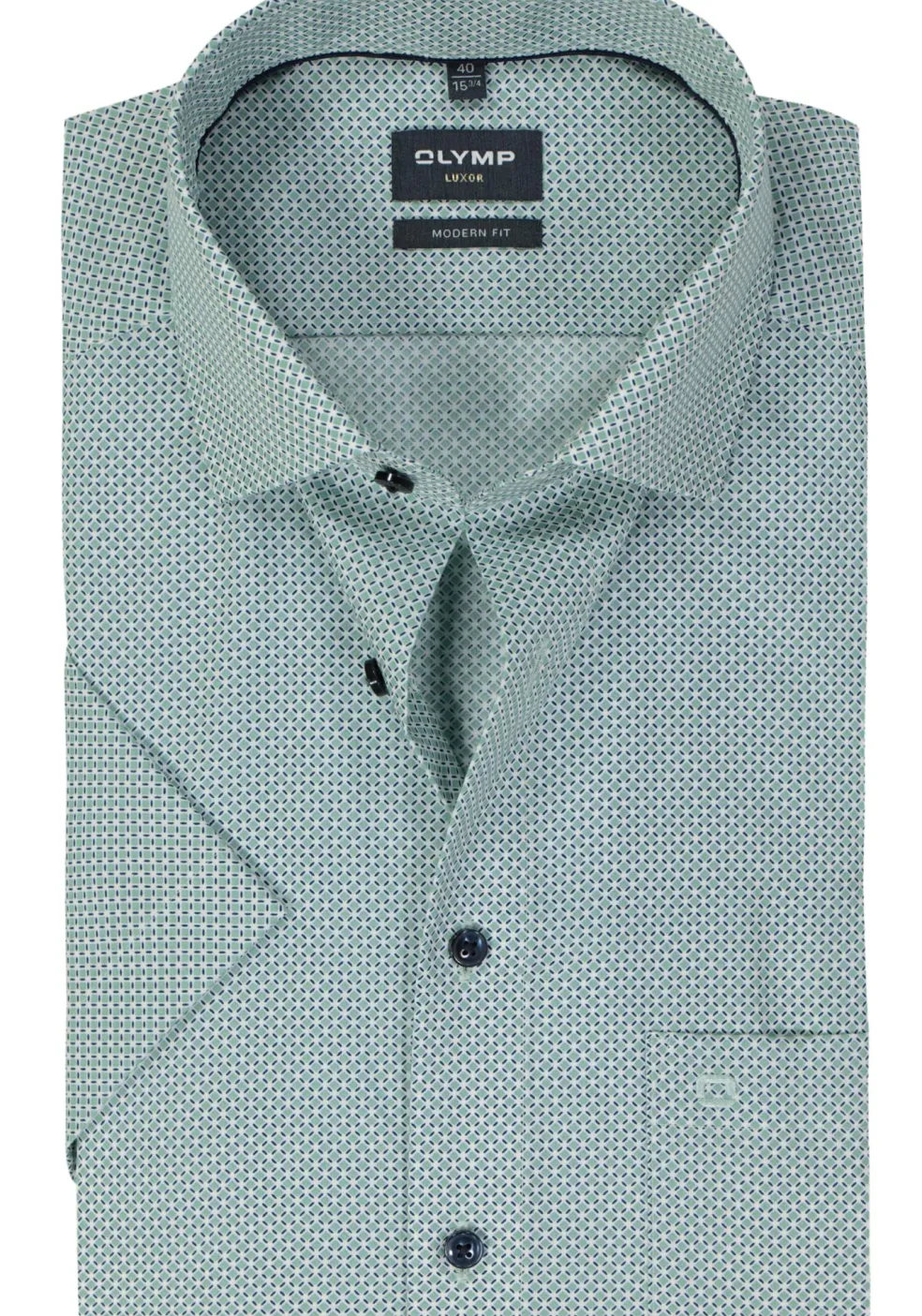 OLYMP modern fit overhemd, korte mouw, popeline, groen dessin