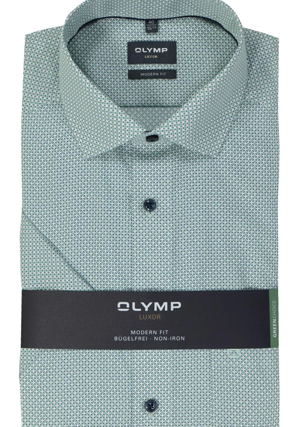 OLYMP modern fit overhemd, korte mouw, popeline, groen dessin