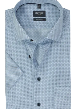 OLYMP modern fit overhemd, korte mouw, popeline, lichtblauw dessin