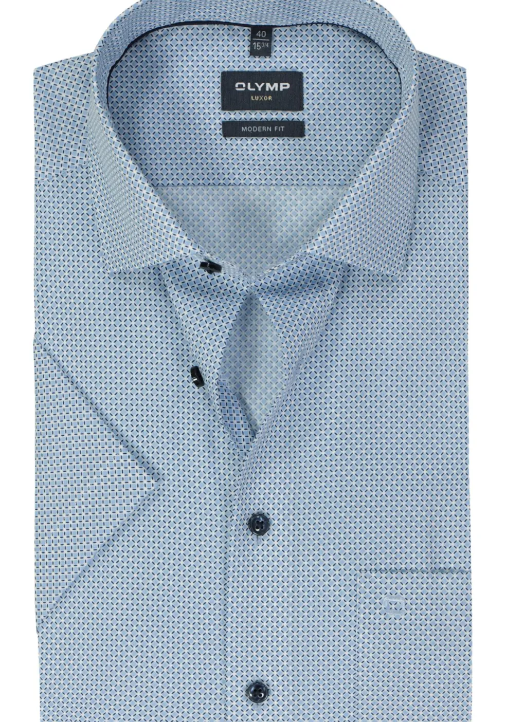 OLYMP modern fit overhemd, korte mouw, popeline, lichtblauw dessin