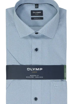 OLYMP modern fit overhemd, korte mouw, popeline, lichtblauw dessin