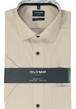OLYMP modern fit overhemd, korte mouw, structuur, beige