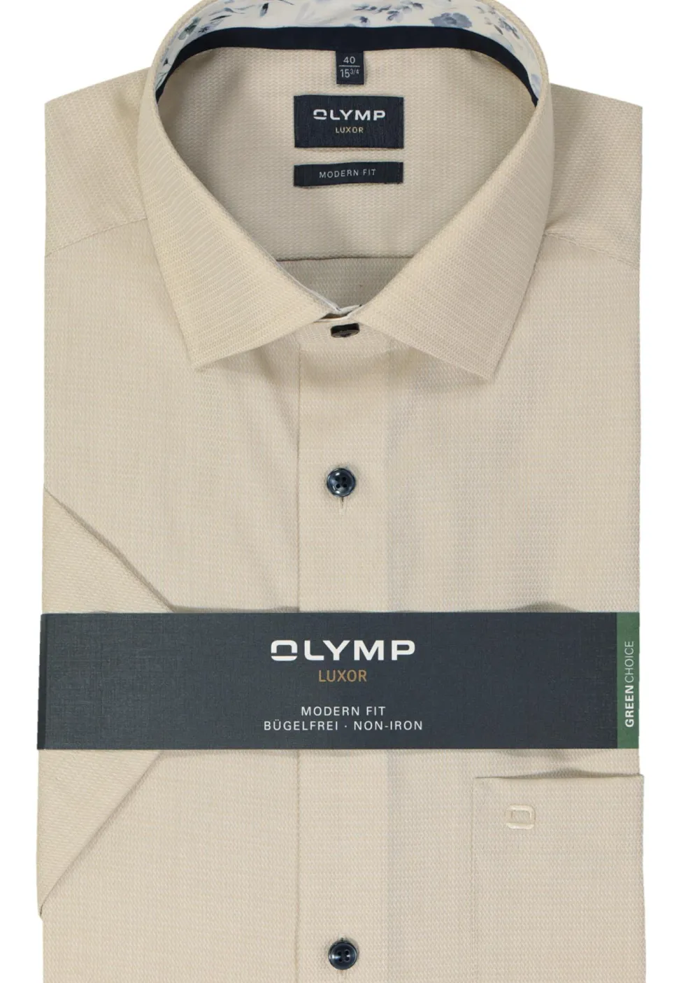 OLYMP modern fit overhemd, korte mouw, structuur, beige