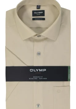 OLYMP modern fit overhemd, korte mouw, structuur, beige
