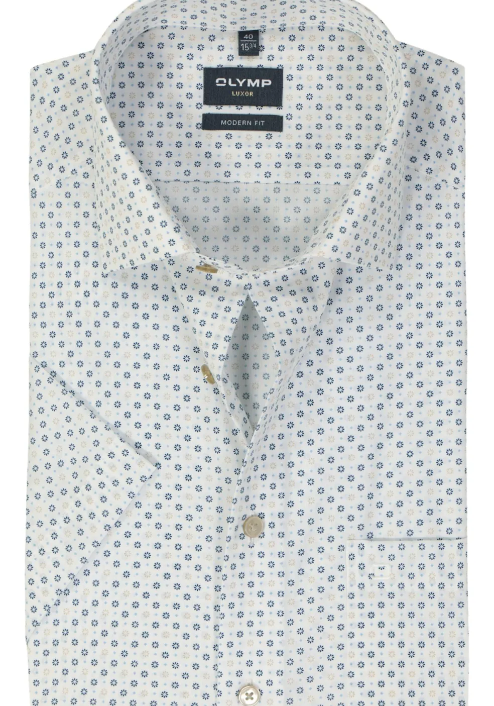 OLYMP modern fit overhemd, korte mouw, popeline, beige dessin