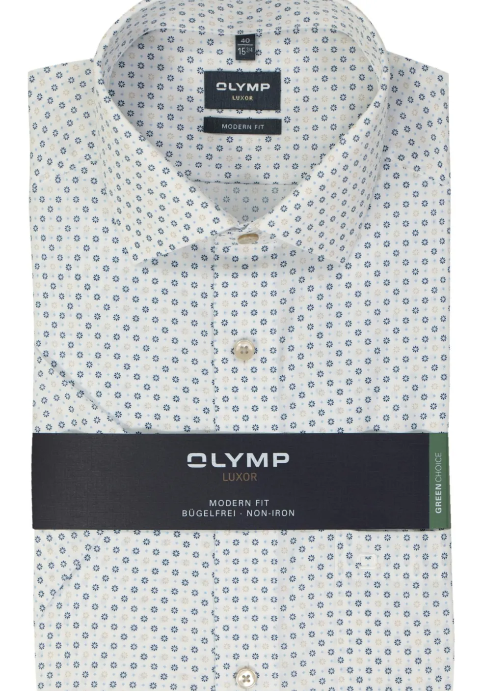 OLYMP modern fit overhemd, korte mouw, popeline, beige dessin