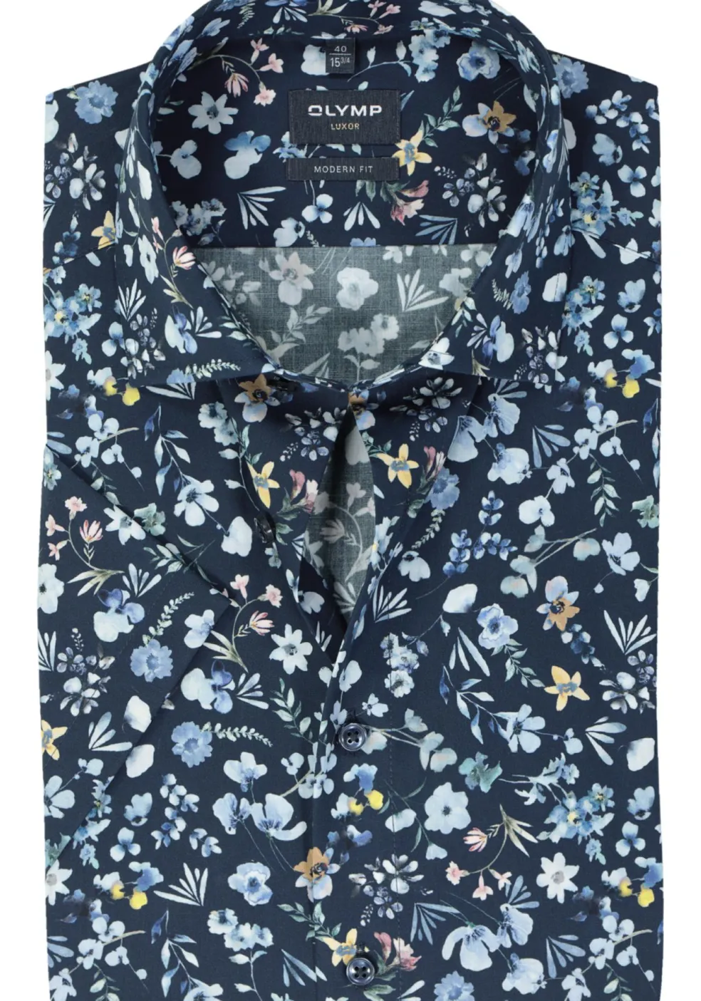 OLYMP modern fit overhemd, korte mouw, popeline, marine blauw dessin