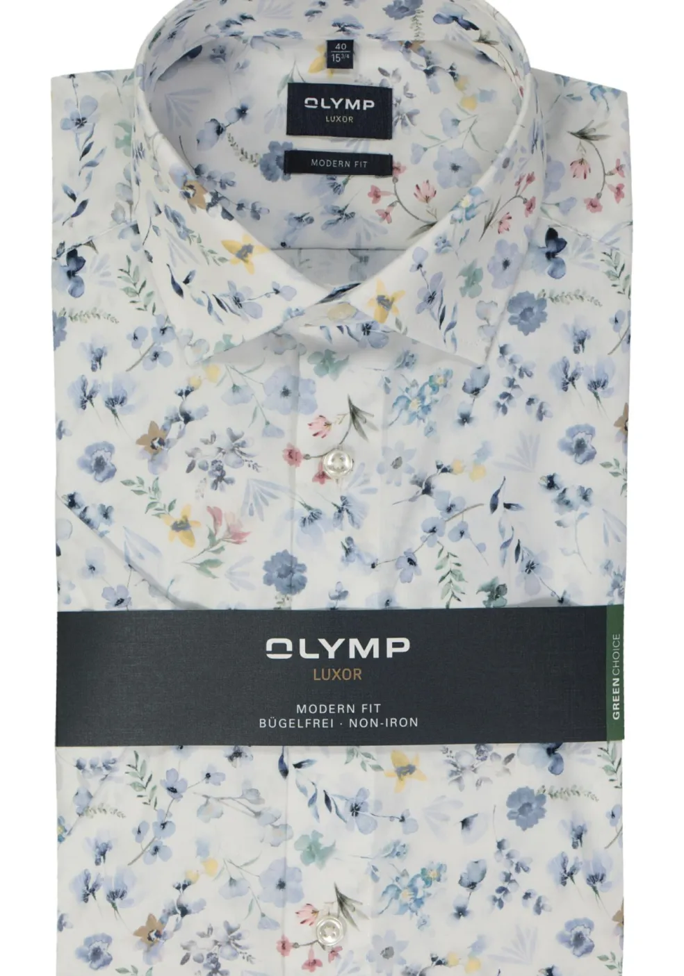 OLYMP modern fit overhemd, korte mouw, popeline, wit dessin