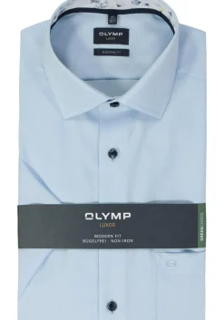 OLYMP modern fit overhemd, korte mouw, structuur, lichtblauw