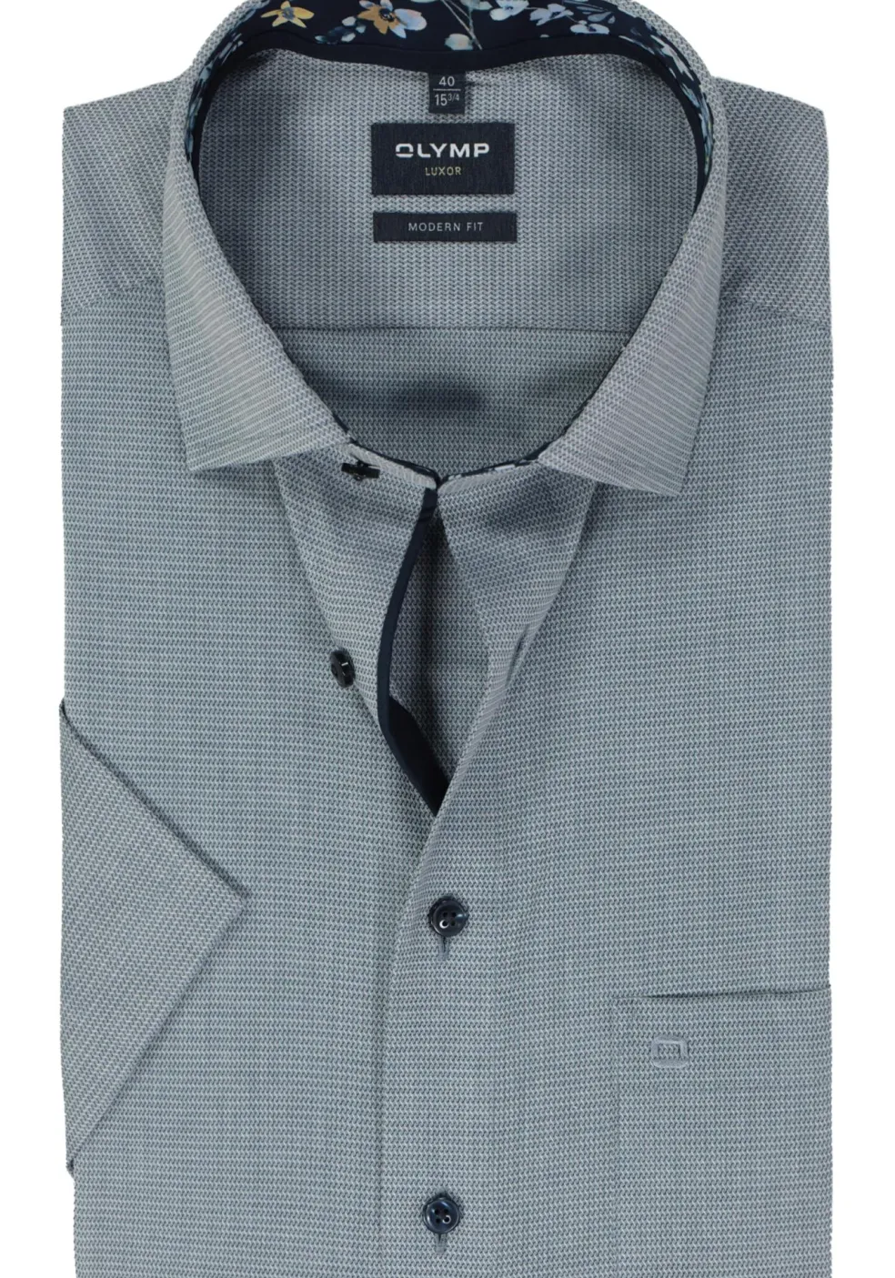 OLYMP modern fit overhemd, korte mouw, structuur, marine blauw