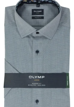 OLYMP modern fit overhemd, korte mouw, structuur, marine blauw