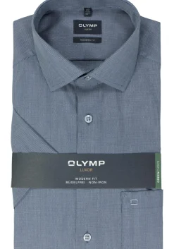 OLYMP modern fit overhemd, korte mouw, structuur, marine blauw