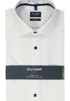 OLYMP modern fit overhemd, korte mouw, structuur, wit