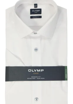 OLYMP modern fit overhemd, korte mouw, structuur, wit