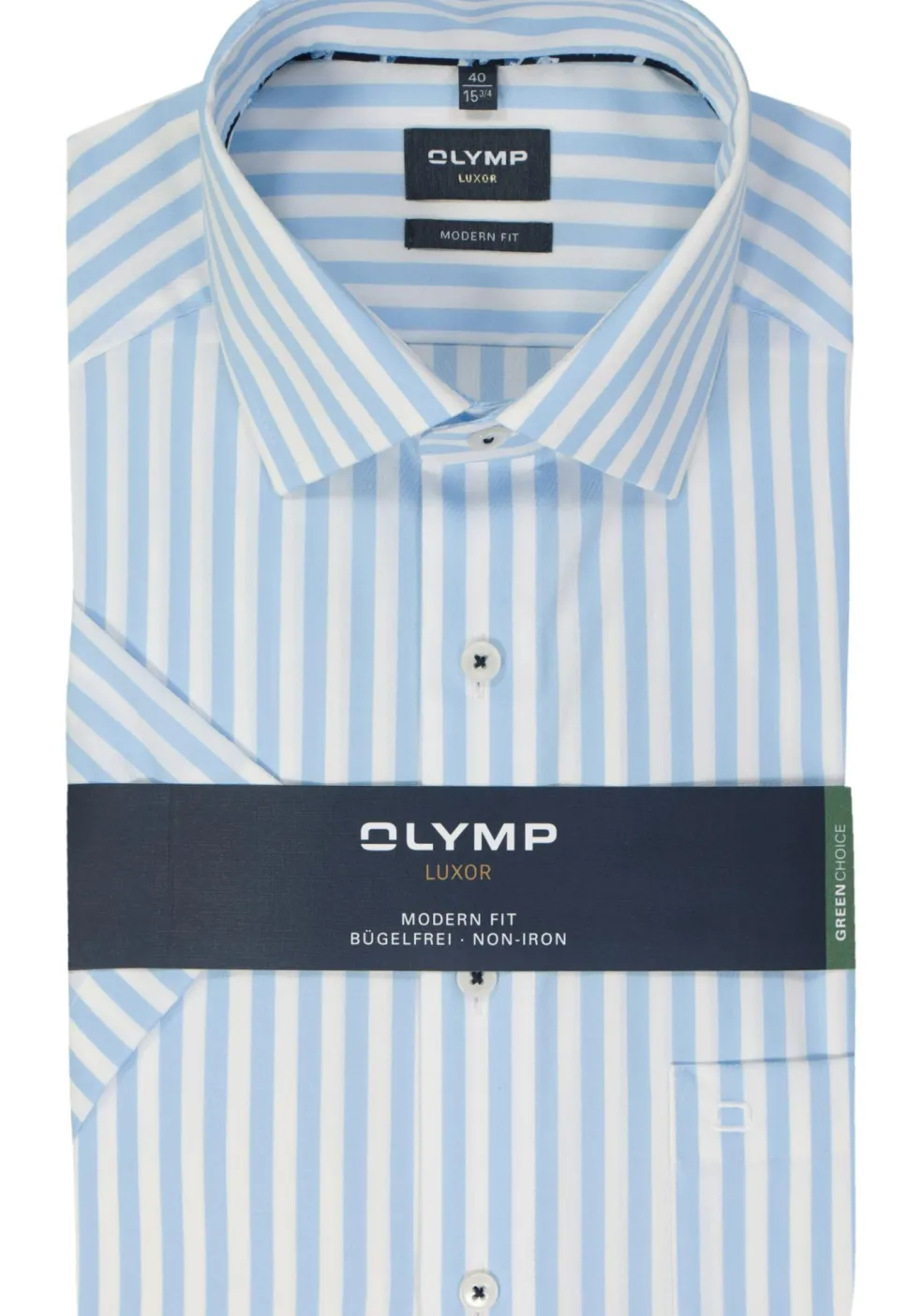 OLYMP modern fit overhemd, korte mouw, popeline, lichtblauw gestreept