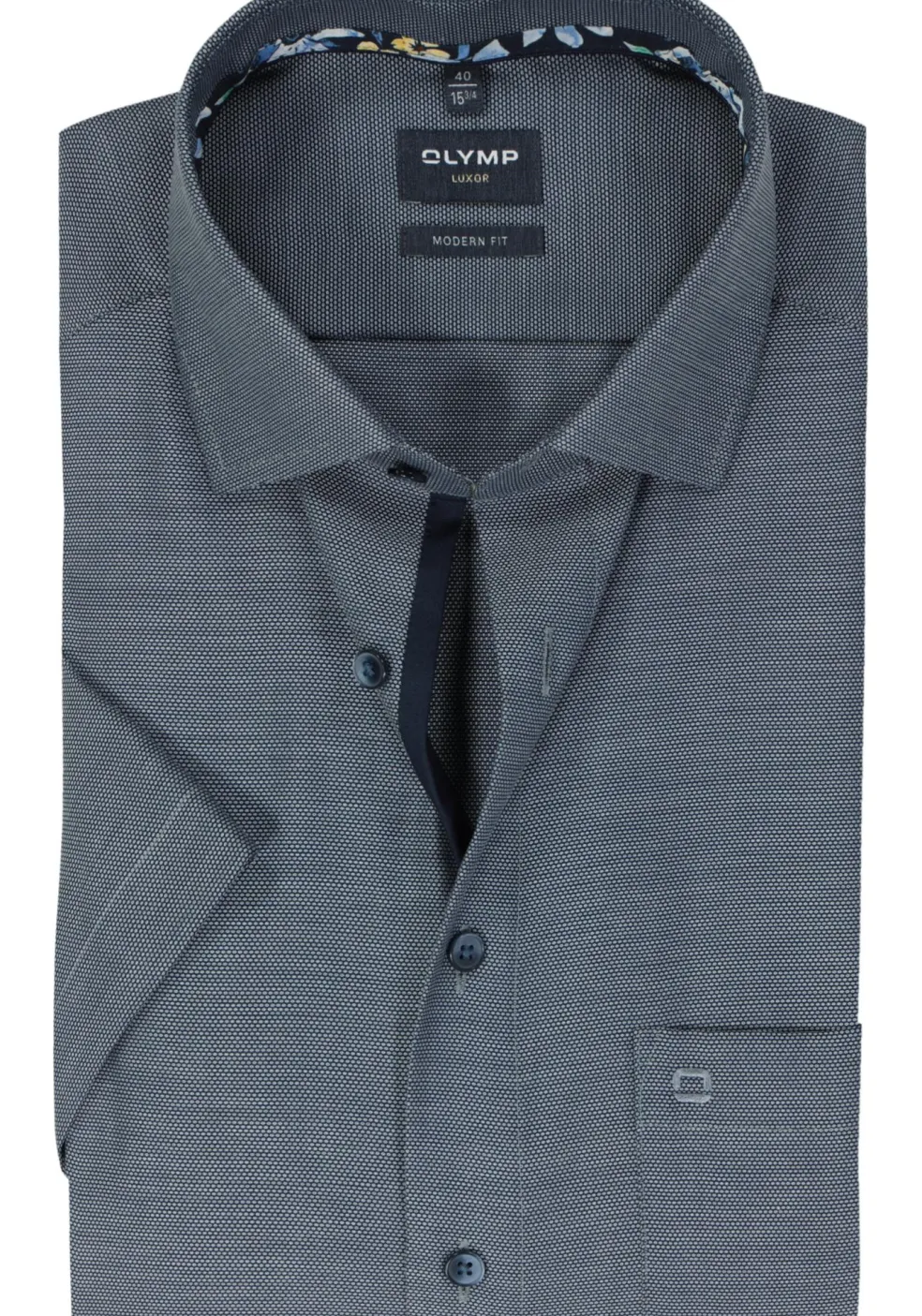 OLYMP modern fit overhemd, korte mouw, structuur, marine blauw