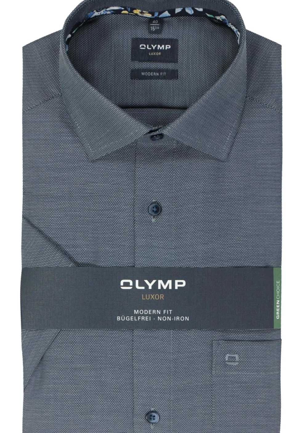 OLYMP modern fit overhemd, korte mouw, structuur, marine blauw