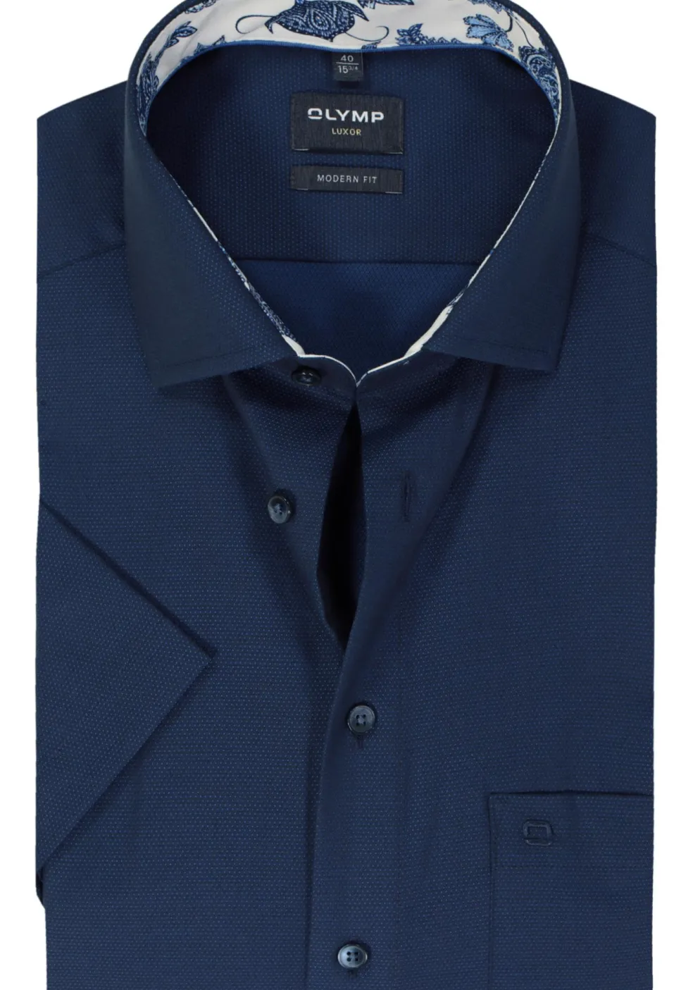 OLYMP modern fit overhemd, korte mouw, structuur, marine blauw