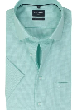 OLYMP modern fit overhemd, korte mouw, structuur, mint groen