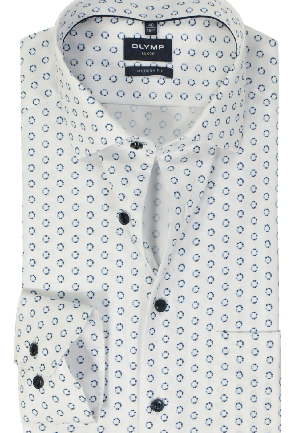 OLYMP modern fit overhemd, mouwlengte 7, dobby, wit dessin