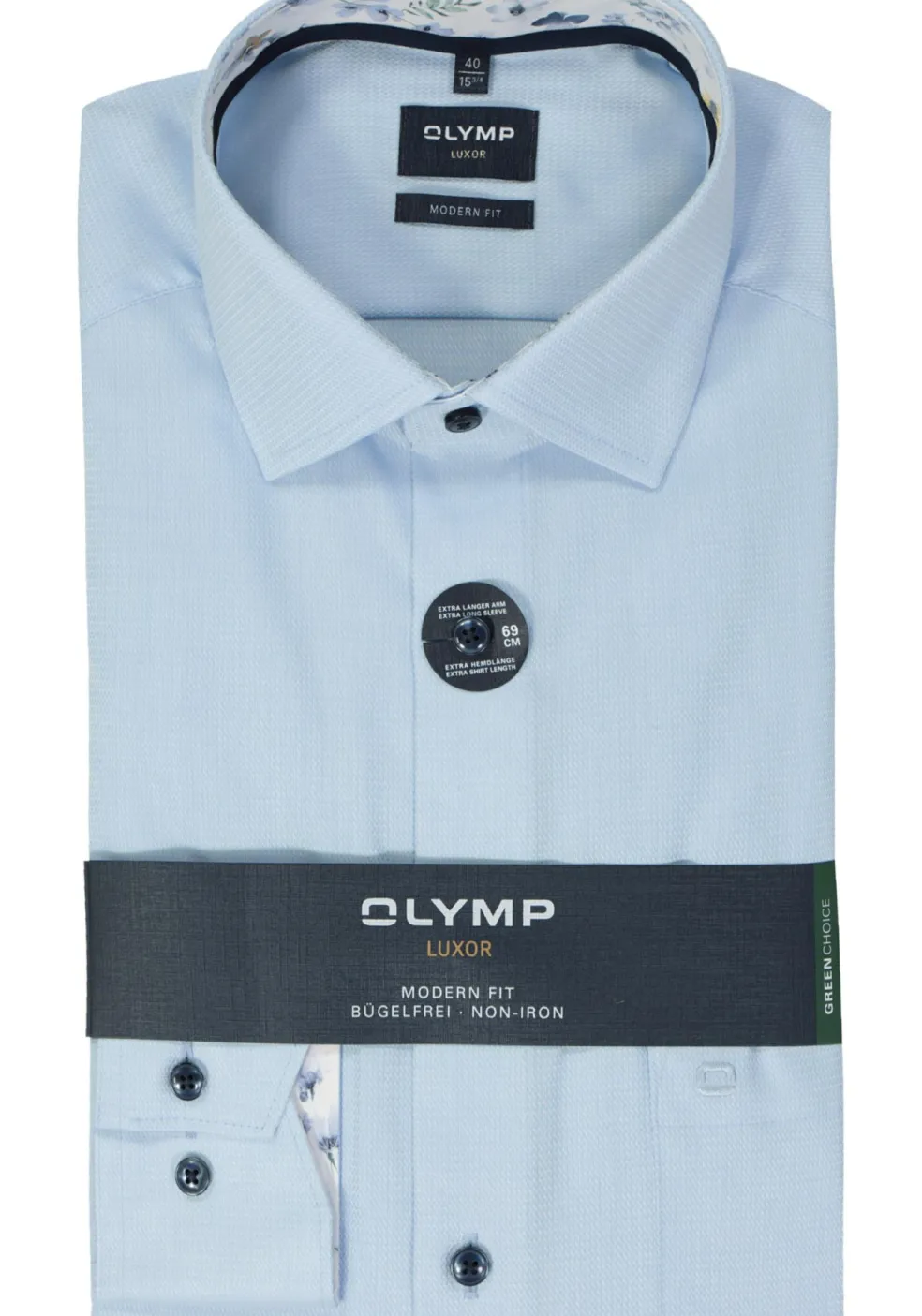 OLYMP modern fit overhemd, mouwlengte 7, structuur, lichtblauw