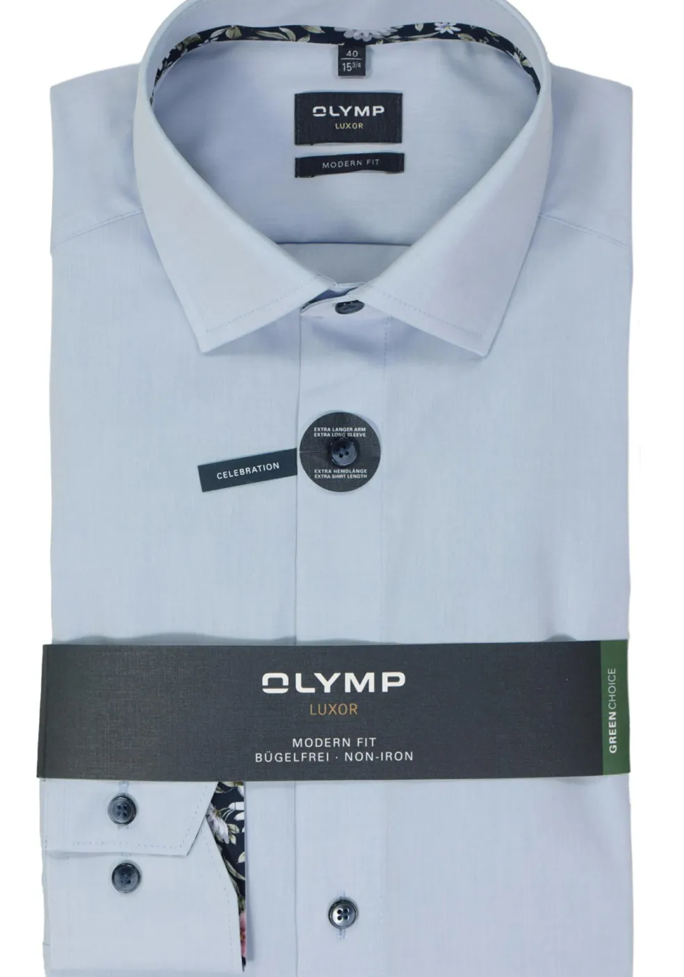 OLYMP modern fit overhemd, mouwlengte 7, chambray, lichtblauw