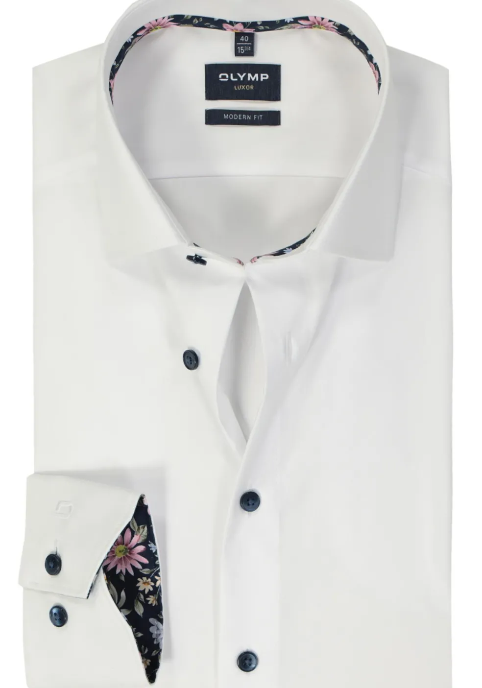 OLYMP modern fit overhemd, mouwlengte 7, chambray, wit