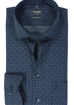 OLYMP modern fit overhemd, mouwlengte 7, popeline, marine blauw dessin
