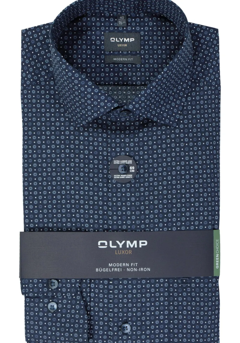 OLYMP modern fit overhemd, mouwlengte 7, popeline, marine blauw dessin